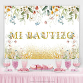 Blumen Gold Funkeln Mi Taufe Babydusche Hintergrund